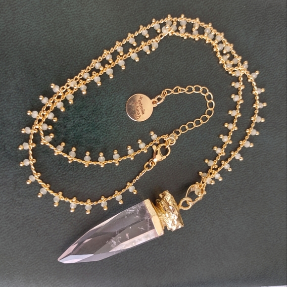 Boho Clear Crystal 22KGP Spike Necklace - Picture 12 of 15